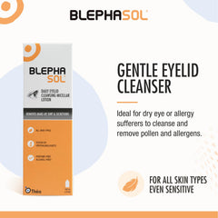 Blephasol cotton pad application shows easy eyelid cleaning without rubbing.