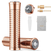 BLIBEE facial hair removal device in gold close-up shows gentle peach fuzz removal and skincare prep