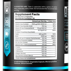 B Life Company Men’s Hair Growth bottle back reveals dosage and usage details.