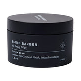 Blind Barber 60 Proof Hair Wax jar close-up shows medium hold and subtle shine.