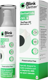 BlinkBetter BetterLids Gel bottle closeup showing gentle eyelid cleanser for daily care