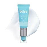 Bliss Eye Do All Things Hydrating Eye Gel rollerball closeup demonstrates depuffing benefits.