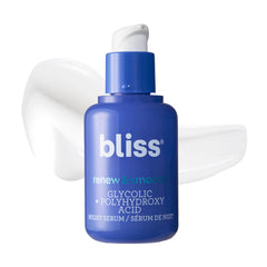 Bliss Glycolic PHAs Night Serum bottle shown in travel-friendly 1 oz size