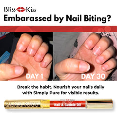 Bliss Kiss fragrance-free nail oil pen tube in use for neat cuticle care.