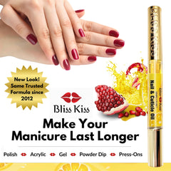 Bliss Kiss vitamin E and jojoba ingredients nourish nails.