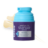 Bliss Retinol Serum bottle front shows fragrance-free anti-aging formula for smoother skin