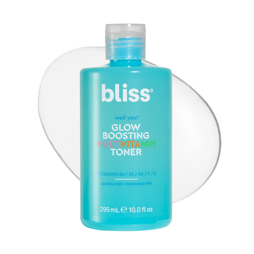 Bliss Well Yes Toner bottle-front on vanity promotes refreshed, balanced skin.
