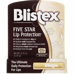 Blistex Five Star Lip Protection SPF 30 tube close-up shows moisturizing balm texture.