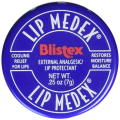 Blistex Lip Medex tube close-up for quick lip hydration and menthol cooling relief.