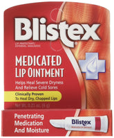 Blistex Medicated Lip Ointment pack6 on shelf offers quick lip comfort.