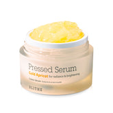 BLITHE Pressed Serum Gold Apricot bottle pouring for radiant skin moisture boost.