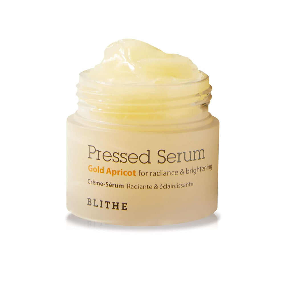 BLITHE Pressed Serum Gold Apricot bottle delivers hydrating glow for dry skin