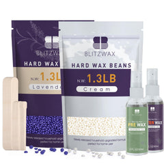 BLITZWAX hard-wax beads lavender pack front for convenient at-home waxing.