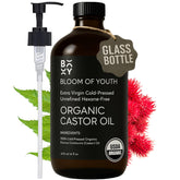 Bloom of Youth castor oil amber bottle 16oz for skin and hair nourishment