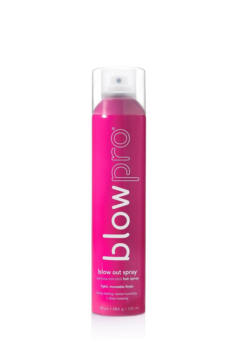 Blowpro Blow Out Serious Hairspray bottle shown delivering all-day moveable hold with anti-humidity protection.