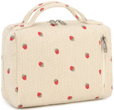 Bluboon makeup bag strawberry corduroy front pocket for quick access during travel