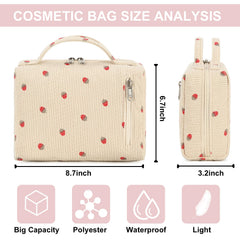 Bluboon strawberry corduroy interior compartments organize cosmetics and skincare