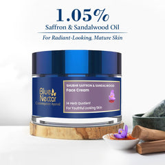 Blue Nectar face cream texture closeup highlights smooth, non-greasy finish.