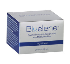 Bluelene Night Cream jar shows compact 30 ml size for discreet nightly care.