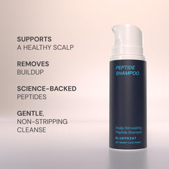 Blueprint Bryan Johnson peptide shampoo-science brief image shows data-backed actives promoting scalp vitality.