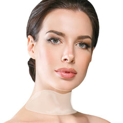 BLUMBODY Neck Wrinkle Patches applied on neck showing overnight smoothing potential