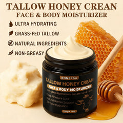BNNBRGA Tallow Honey Cream jar closeup highlights whipped texture