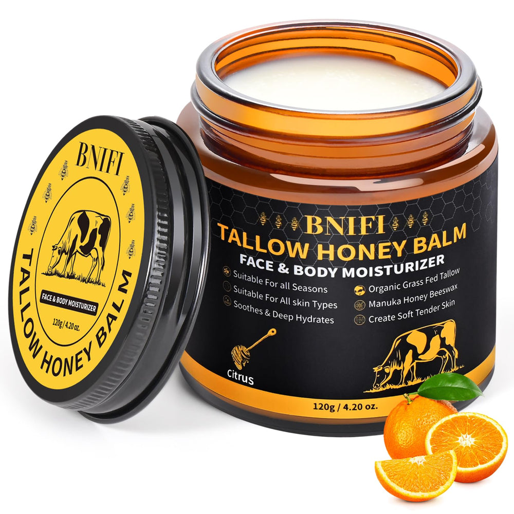 BNIFI Tallow Honey Balm face application shows rich moisture for daily skincare.