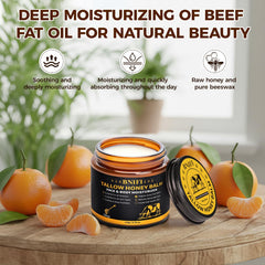 BNIFI Tallow Honey Balm ingredients shot emphasizes honey, olive oil and beeswax.
