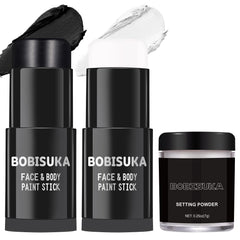 BOBISUKA black white face paint stick application for bold greasepaint looks