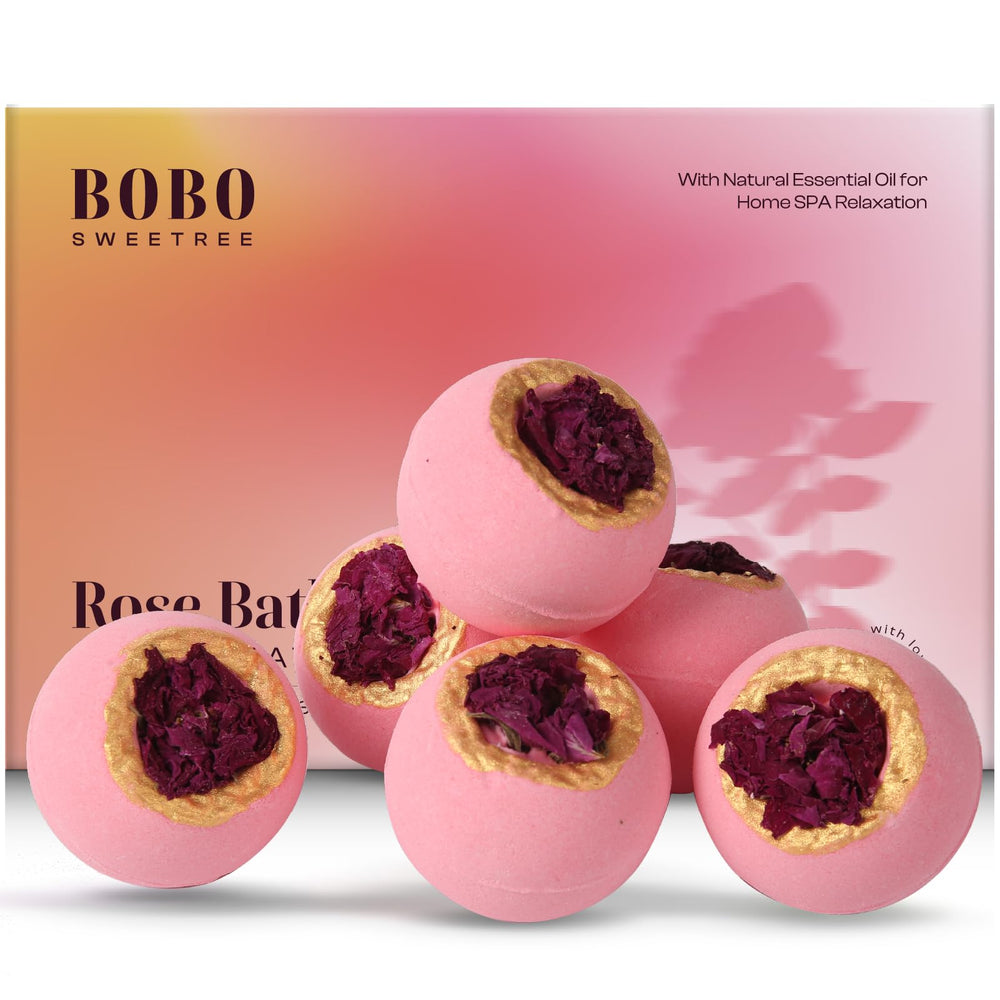 BoboSweeTree rose bath bomb gift set six large fizzies for spa-like pampering.
