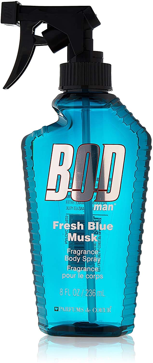 Bod Man Fresh Blue Musk bottle close-up for daily confidence and light scent.