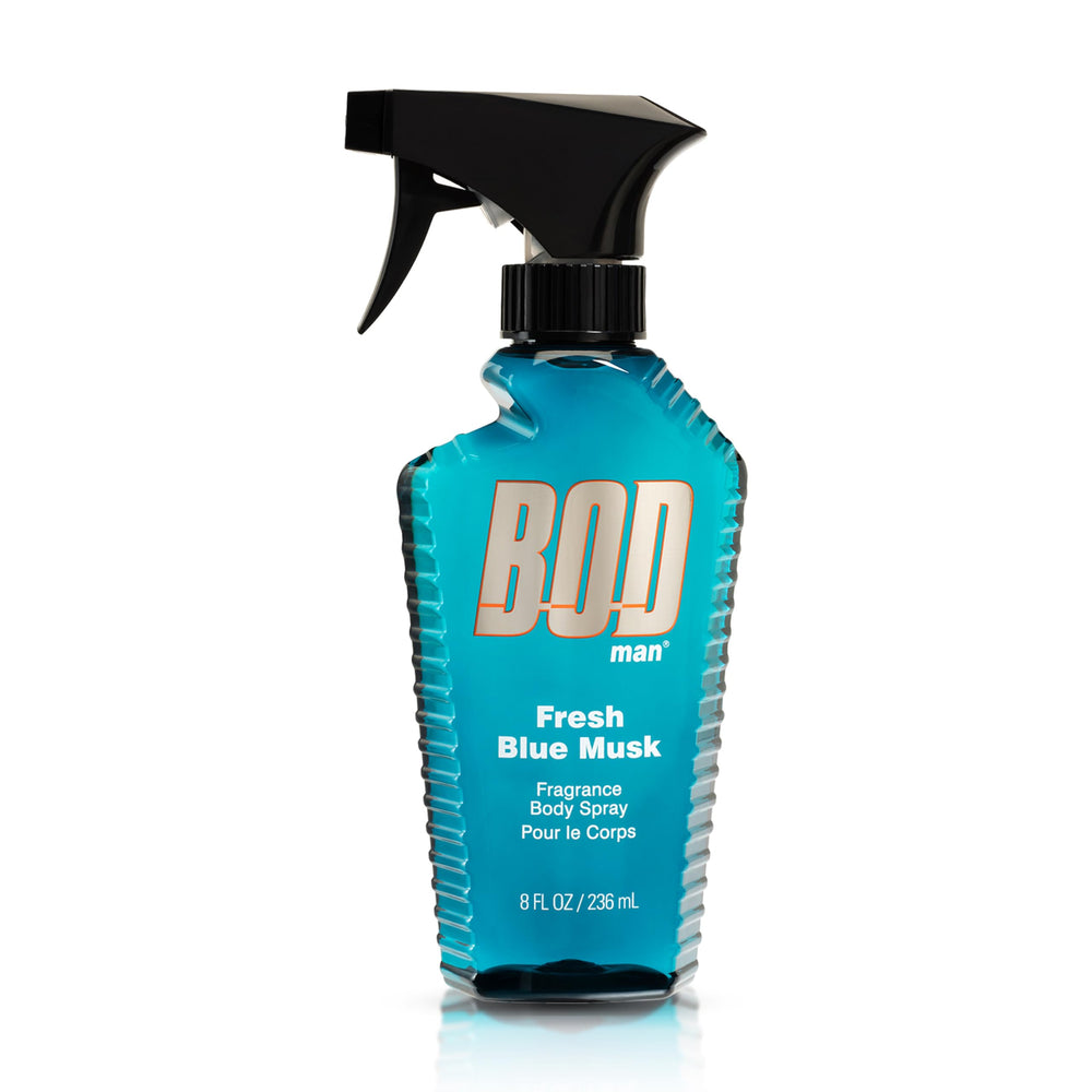 BOD man Fresh Blue Musk bottle front view for lasting masculine fragrance