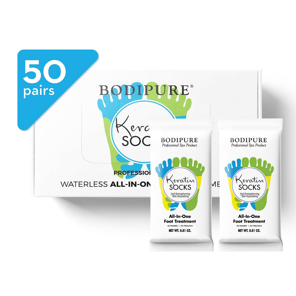 Bodipure All-In-1 Foot Mask packaging ready for an at-home spa session
