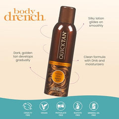 Body Drench QuickTan instant-glow bottle showcases immediate sunless tan.