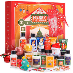BODY & EARTH advent calendar box front highlights festive skincare gifts for gifting joy