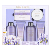 Body & Earth lavender spa gift box with decorative purple ribbon, ready for gifting and pampering.