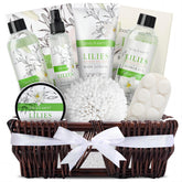 Body & Earth spa gift basket packaging with handcrafted wicker basket, ideal for gifting