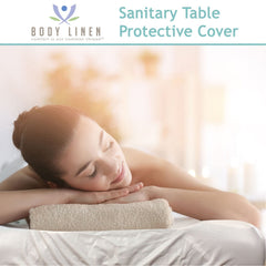 Body Linen massage table cover wipe-clean surface demonstrates quick cleanup between clients
