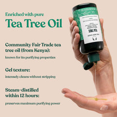 The Body Shop Tea Tree Skin Clearing Facial Wash bottle with Community Trade tea tree oil label