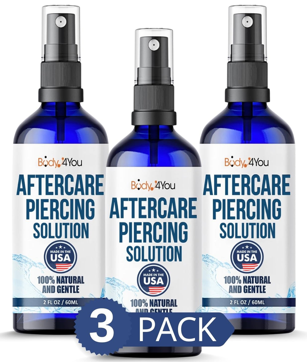BodyJ4You piercing-aftercare-spray bottle demonstrates easy daily cleaning for faster healing.