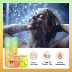 BodyRefresh four-scent set offers mood-elevating aromatherapy in shower.
