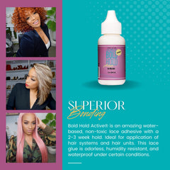 Bold Hold Active drying clear after layering for a seamless lace bond.