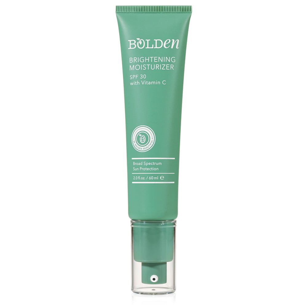 Bolden brightening face moisturizer SPF 30 bottle closeup with clear non-greasy finish