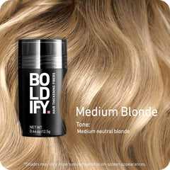 Boldify Hair Fibers applicator shake-dispense demonstrates quick, mess-free styling.
