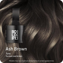 Boldify Ash Brown swatch demonstrates natural shade match for gray coverage