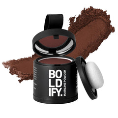 Boldify Hairline Powder compact-application for Auburn shade delivers quick root coverage