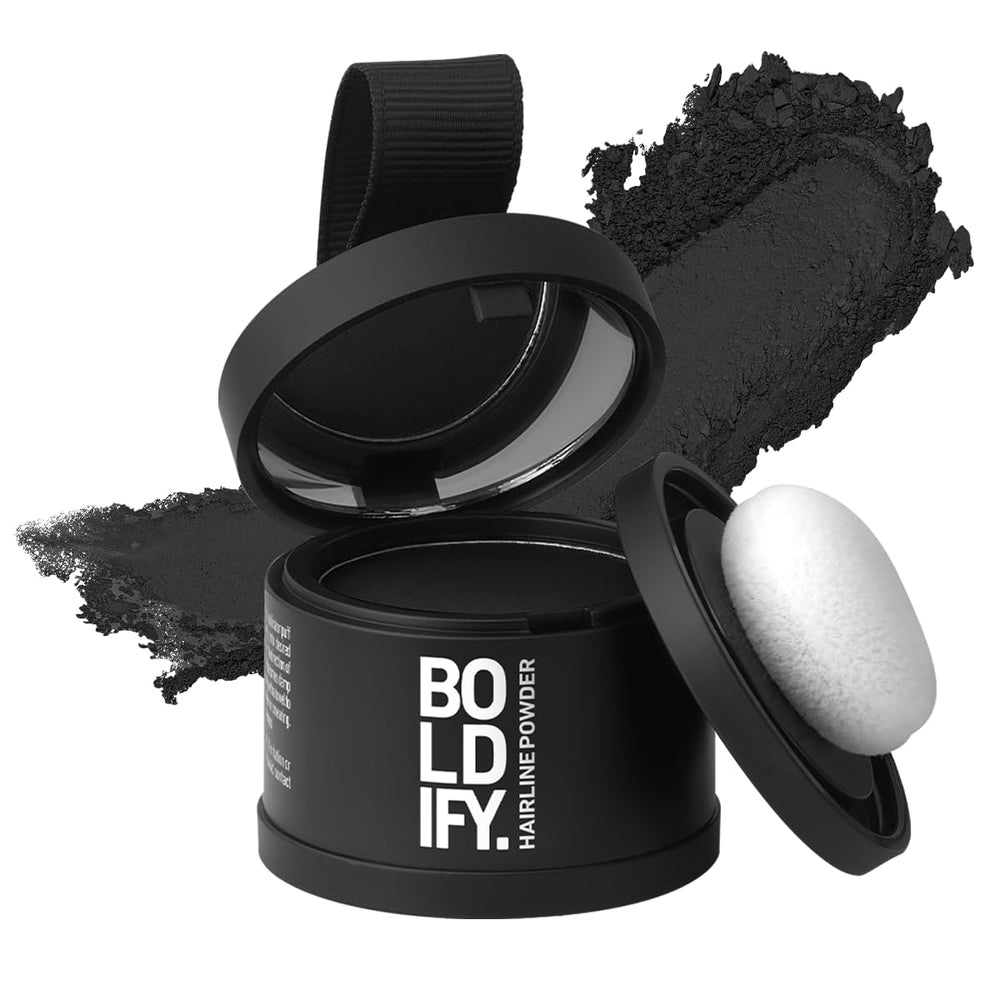 Boldify Hairline Powder compact closeup demonstrates natural root coverage.