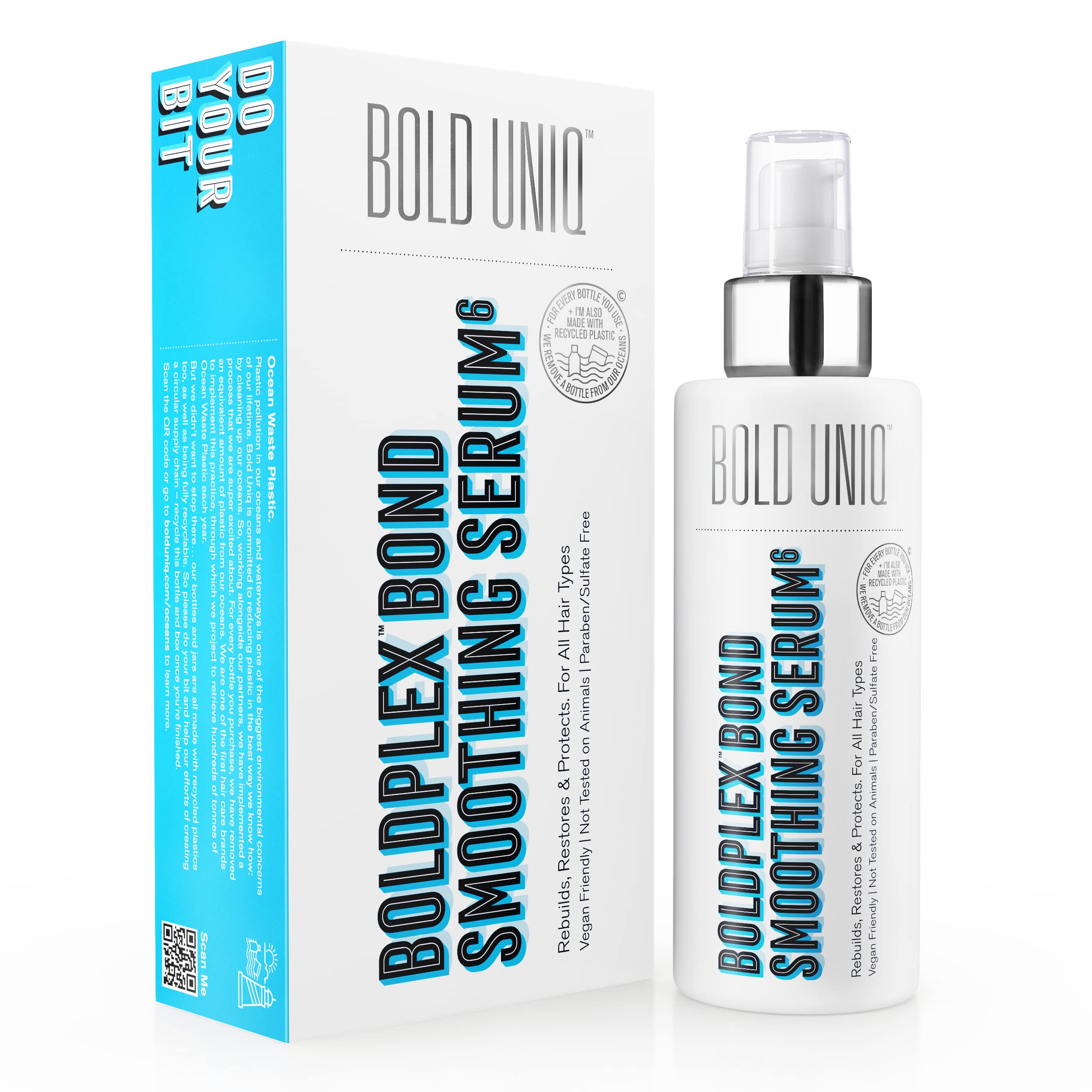 Bold UNIQ Boldplex 6 serum bottle front showcases sleek packaging for damaged hair repair