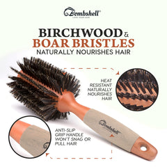 Bombshell boar bristle round brush detangles soft hair and massaging the scalp
