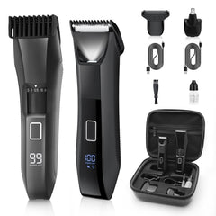 Bomic Manscape 4-in-1 grooming system shows versatile attachments for body, beard, nose, and sensitive areas.